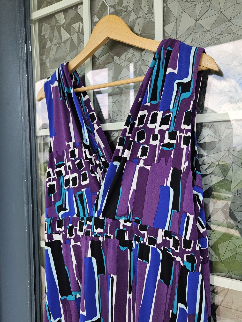 Purple Abstract Print V-Neck Women's Dress